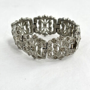 Vintage Art Deco Paste Rhinestone Pot Metal Cocktail Bracelet 7”